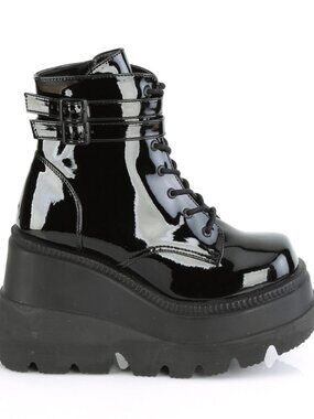 Black Patent Ankle Boots with Double Buckled Ankle Straps